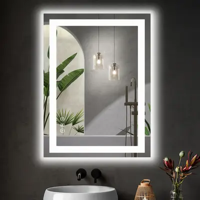 LED Bathroom Mirror with Lights, Anti-Fog Wall Mirror, Ligthed Dimmable Rectangle Bathroom Vanity Mirror with Front Light and...