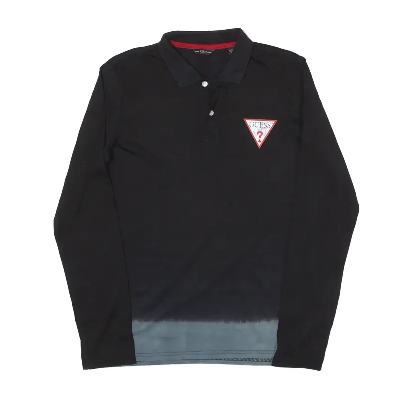 GUESS Ombre Polo Shirt Black Long Sleeve Mens S