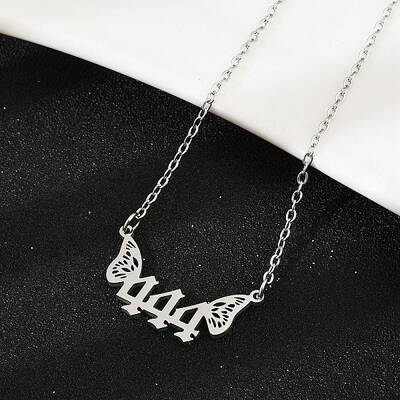 201 Stainless Steel Number 444 with Butterfly Wings Pendant Necklaces