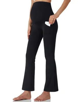 POSHDIVAH Women's Maternity Yoga Pants Work Lounge Stretchy Bootcut Flare Pants Pregnancy Dress Trousers for Business Casual ...