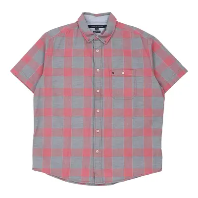 Tommy Hilfiger Checked Short Sleeve Shirt - Large Red Cotton