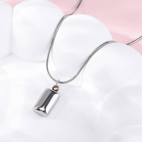 304 Stainless Steel Rectangle Pendant Snake Chain Necklaces for Women Men