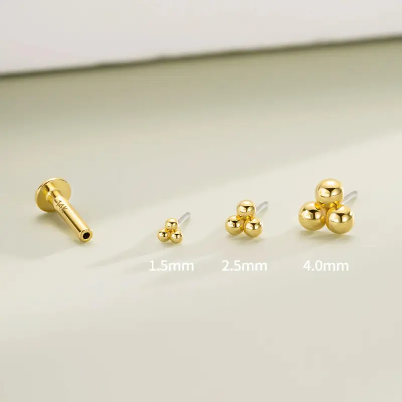 14K Gold Beads Threadless Helix Stud - 14K Top Only / 1.5mm