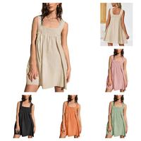 Yousify Women 's Summer Casual Sleeveless Mini Dress Square Neck Smocked Swing Loose Babydoll Dress