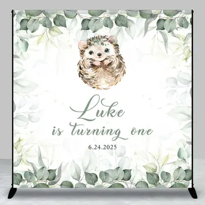 Spring Leaves Hedgehog Custom 1st Birthday Backdrop - Aperturee