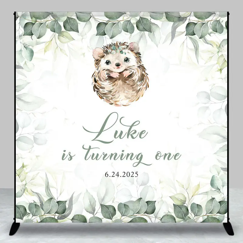 Spring Leaves Hedgehog Custom 1st Birthday Backdrop - Aperturee