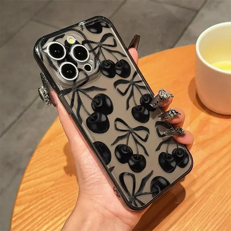 Cherry & Bow Pattern Phone Case, Decorative Anti-drop Cellphone Protective Case, Total Protective Shockproof Phone Cover for ...