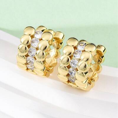 Brass Micro Pave Clear Cubic Zirconia Hoop Earrings