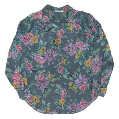 Womens Printed Blouse Blue Collared Long Sleeve Viscose Floral UK 20