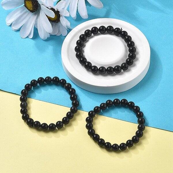 Natural Obsidian Stretch Beaded Bracelets
