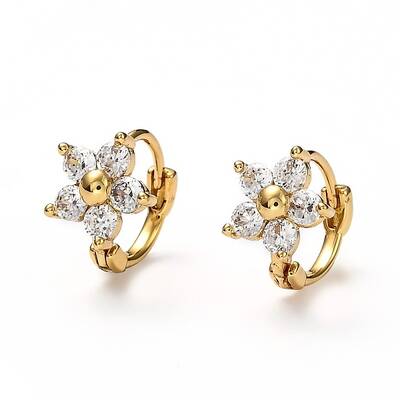 Brass Micro Pave Clear Cubic Zirconia Huggie Hoop Earrings