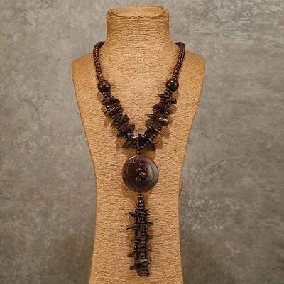 Bohemian Style Natural Coconut Beaded Pendant Tassel Necklaces for Women