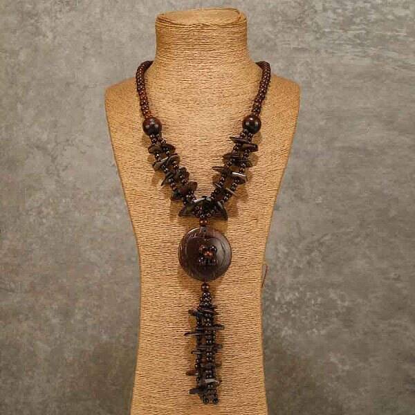 Bohemian Style Natural Coconut Beaded Pendant Tassel Necklaces for Women