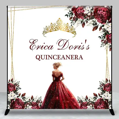 Aperturee Floral Crown Princess Custom Quinceanera Backdrop | Custom Cake Smash Backdrop | Custom Happy Birthday Banner | Cus...