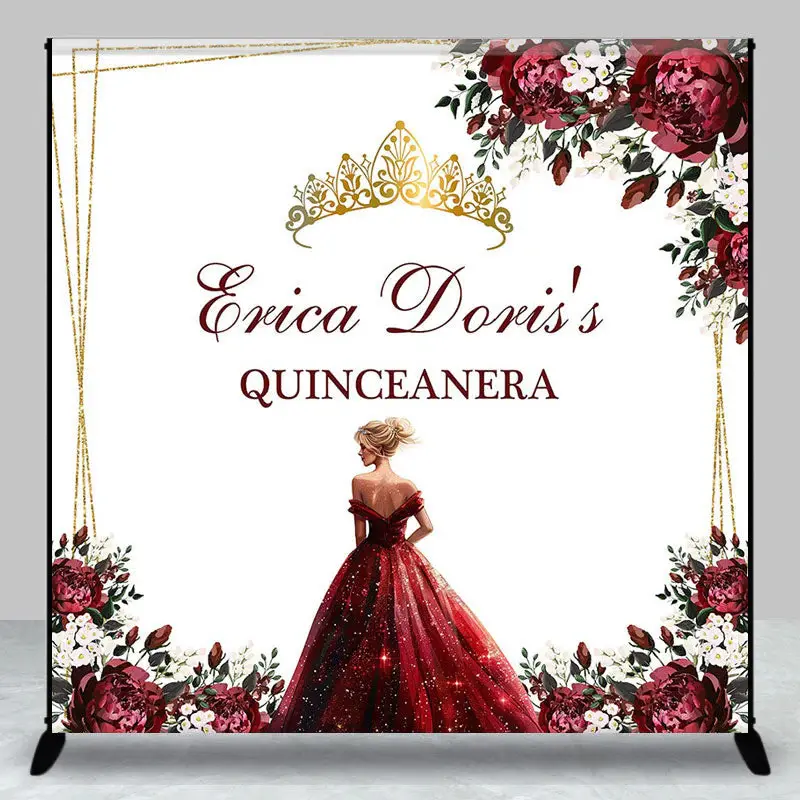 Aperturee Floral Crown Princess Custom Quinceanera Backdrop | Custom Cake Smash Backdrop | Custom Happy Birthday Banner | Cus...
