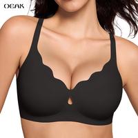 OEAK Women Water Drop Hollow Scalloped Flowers V Neck Bralettes Breathable Seamless Bras Push Up Full Coverage Everyday Bra