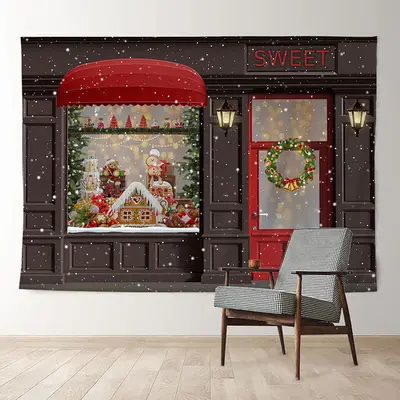 Aperturee Sweet Store Ginger Red Brown Christmas Backdrop