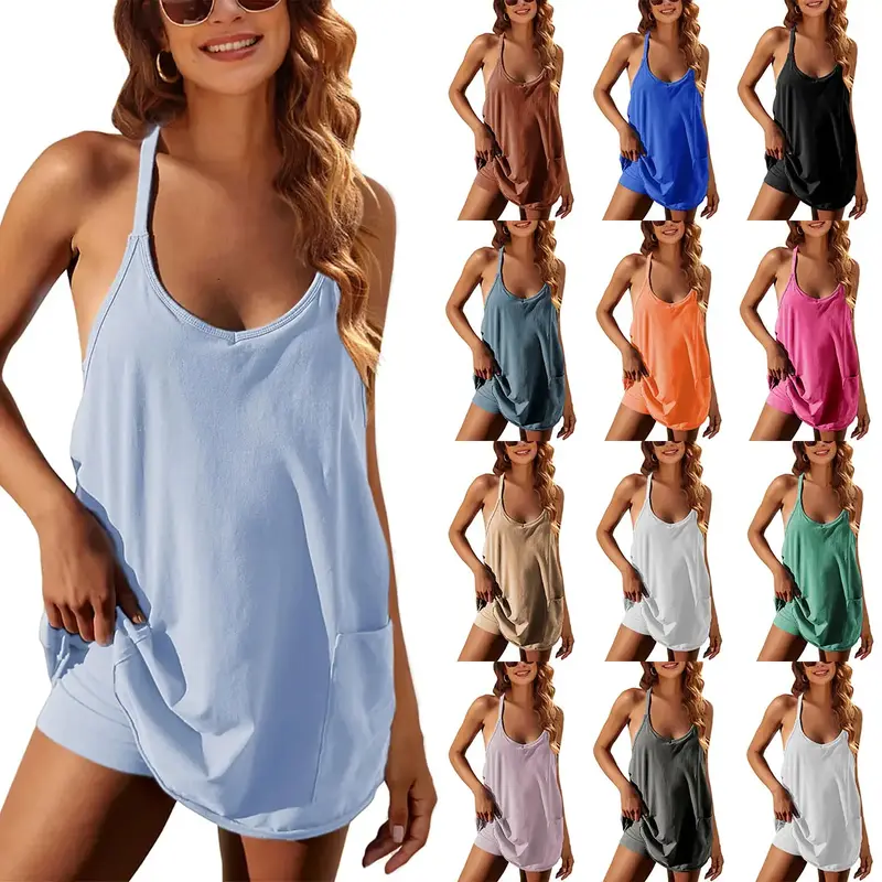Naeduo Women's Summer Sleeveless Mini  Coco Dress Athletic Dress Spaghetti Strap Short Tennis Dress with Pockets