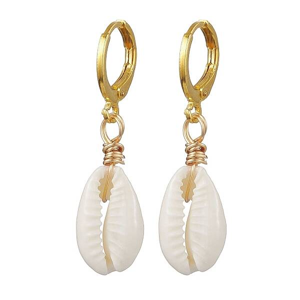 Natural Mixed Cowrie Shell Hoop Earrings