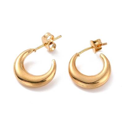 PVD Vacuum Plating 304 Stainless Steel Crescent Moon Stud Earrings for Women