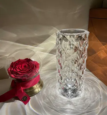 Romantic LED Rose Diamond Table Lamps For Bedroom Living Room Party Dinner Decor Creative Lights | style: Plug in | Color: Tr...