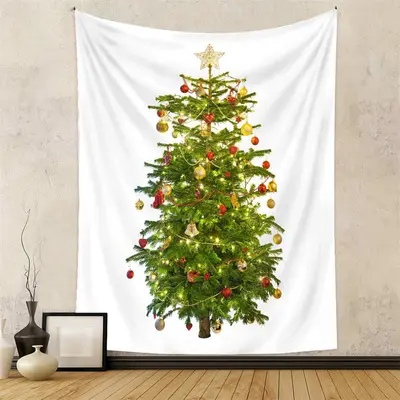 Gold Star Balls Christmas Tree Tapestry Wall Hanging - Aperturee