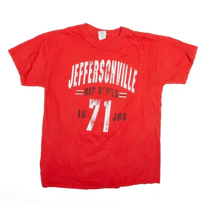 GILDAN Jefferson Red Devils T-Shirt Red USA Short Sleeve Mens L