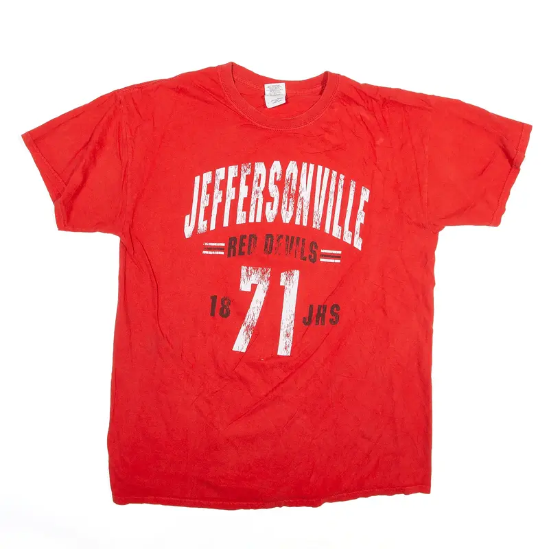 GILDAN Jefferson Red Devils T-Shirt Red USA Short Sleeve Mens L