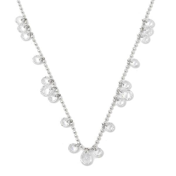 304 Stainless Steel Cubic Zirconia Teardrop & Flat Round Bib Ball Chain Necklaces for Women