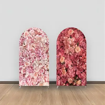 Aperturee Pink Floral Romantic Double Sided Arch Backdrop Kit | Custom Chiara Arched Covers | Round Arch Backdrop Cover | Cir...