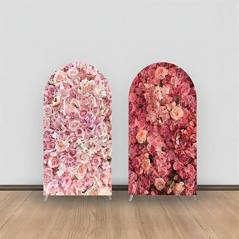 Aperturee Pink Floral Romantic Double Sided Arch Backdrop Kit | Custom Chiara Arched Covers | Round Arch Backdrop Cover | Cir...