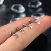 Oufer 16G CZ Titanium Internally Threaded  Prong Brezl Lobe Tragus Helix Cartilage Flat Back Piercing Stud  Labret Ring Barbe...