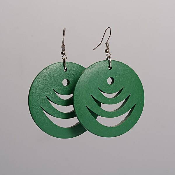 Flat Round Hollow Wood Dangle Earrings
