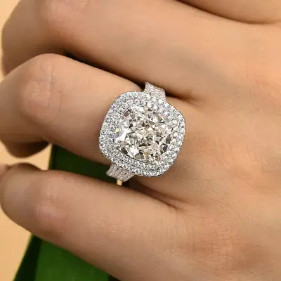 Effinny 3.0ct Double Halo Three Shank Cushion Cut Engagement Ring,5A Grade Cubic Zirconia Promise Ring in 925 Sterling Silver...