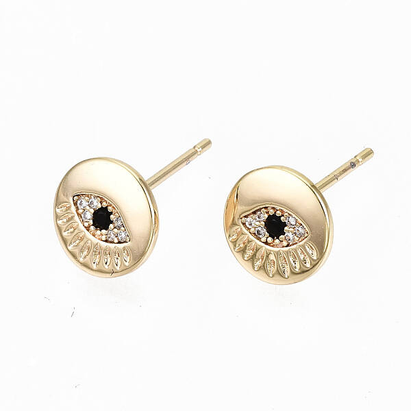 Brass Micro Pave Cubic Zirconia Stud Earrings