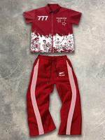 Two-Piece Set Men's Regular Fit Graphic Zip Up Jacket & Pants, Street Fashion Casual for Summer, Men Clothes for Daily Wear, ...