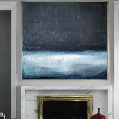 Navy Blue and Black Painting White Abstract Canvas | SPACE NEBULA