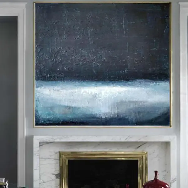 Navy Blue and Black Painting White Abstract Canvas | SPACE NEBULA