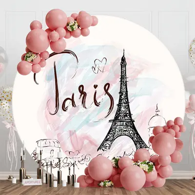 Simple Drawing Paris Eiffel Tower Round Backdrop