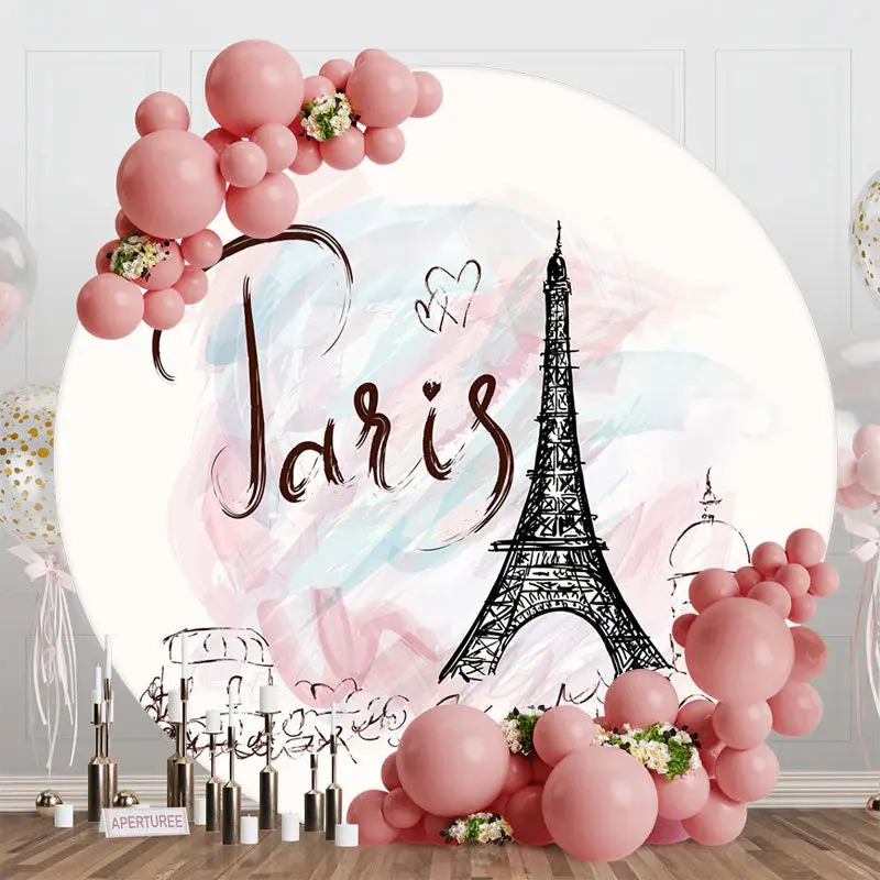 Simple Drawing Paris Eiffel Tower Round Backdrop