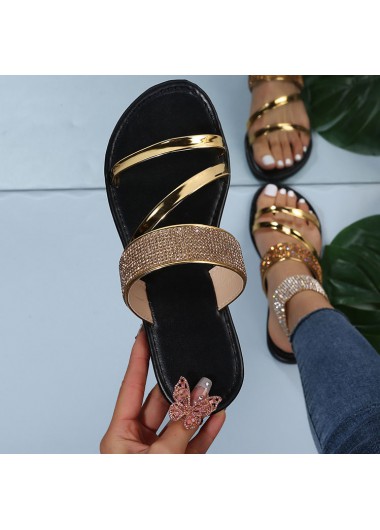 Modlily Flip Flops Golden Shinning Open Toe Falt Sliders - 38