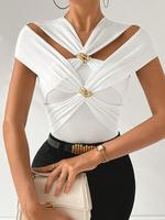 Women's Plain Criss Cross Tee, Elegant Fashion Casual T-shirt for Daily Outdoor Wear, Ladies Clothes for Summer