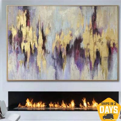 Abstract Paintings On Canvas Gold Leaf Art Purple Painting Modern Textured Painting Oil Painting Beige Artwork Wall Decor | G...