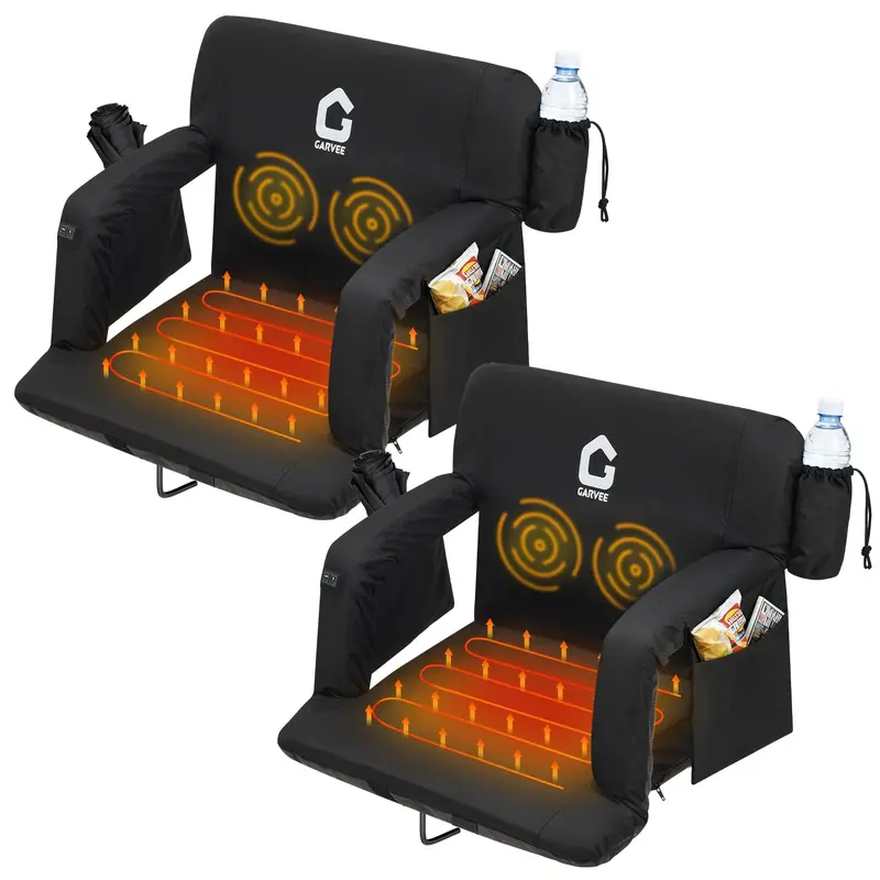 Garvee 2-Pack Massage & Heated Stadium Seats with Backrest, Dual-Sided Heating, 3 Temperature Levels, Pockets, Foldable Bleac...