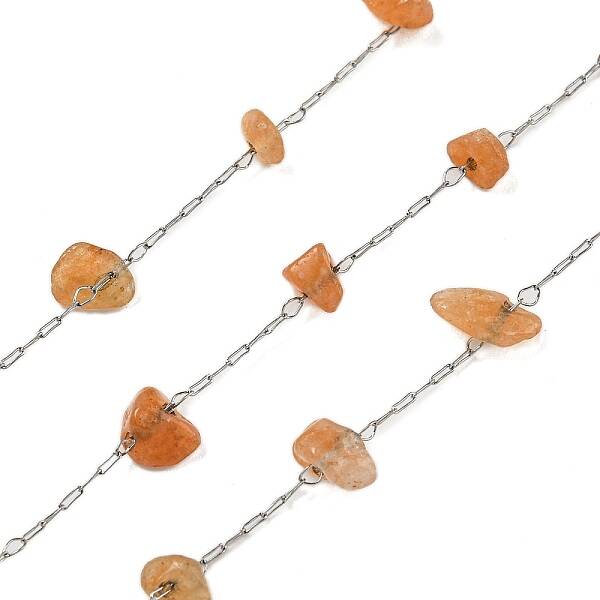304 Stainless Steel with Natural Red Aventurine Chip Link Chains