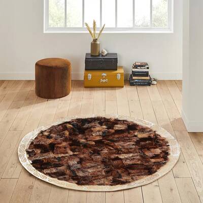 Brown Natural Tuscan Leather Round Carpet