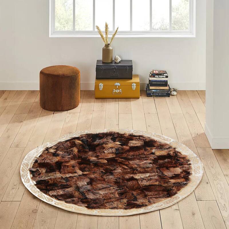 Brown Natural Tuscan Leather Round Carpet