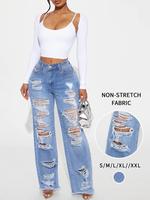 Women's Plain Ripped Jeans, Fashion Casual Denim Jeans for Daily Outdoor Wear, Ladies Trouser for All Seasons, Baggy Pants, P...