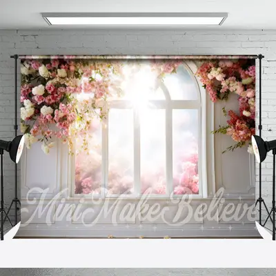 Sunny White Pink Flowers Door And Window Backdrop - Aperturee