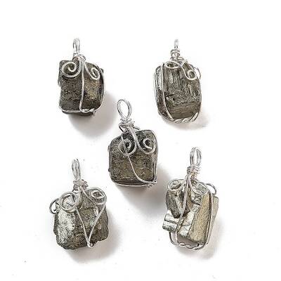 Cuboid Brass Natural Pyrite Pendants